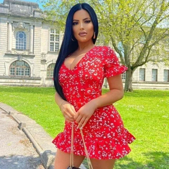 knee length dresses for ladies Backless Tie-up Spaghetti Strap Frill Hem Mini Dress – Sharon Roses Emporium